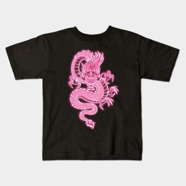 Light Pink Neon Glow Traditional Chinese Dragon Kids T-Shirt by la chataigne qui vole ⭐⭐⭐⭐⭐